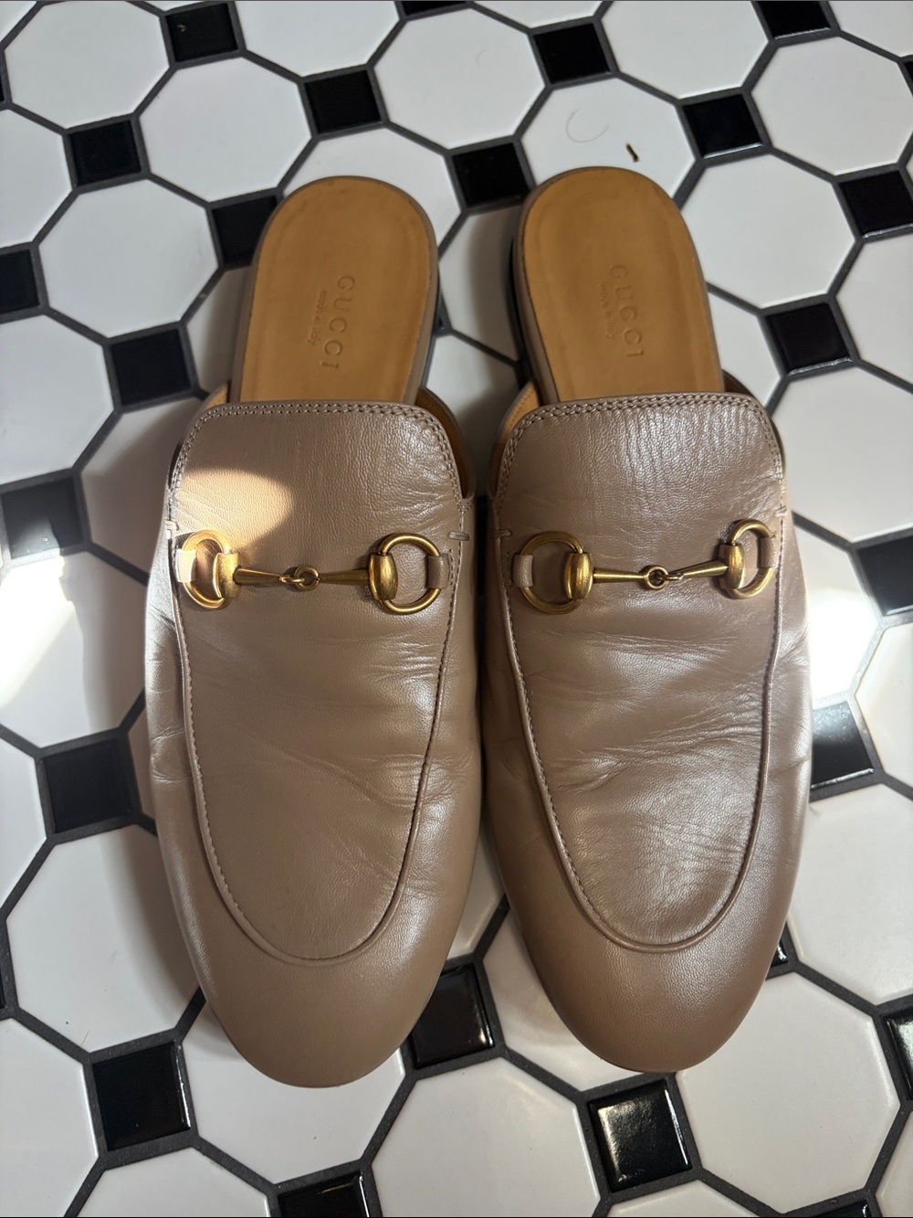 Gucci Taupe Leather Horsebit Slip-On Loafers